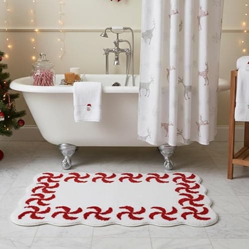 WILLBOND Christmas Candy Bathroom Rug Non Slip Bath Mat 32x20 Inch | Red and White, Peppermint Swirl Scalloped Edge, Soft Absorbent Flocking, Xmas Bathroom Kitchen Bedroom Front Door thumbnail 4