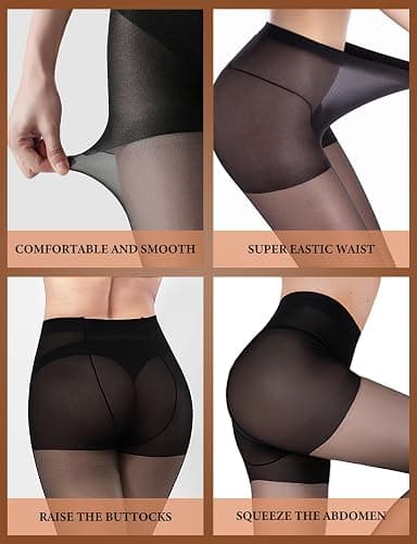 YOGINGO 20D Sheer Black Tights for Women, Breathable Pantyhose for Women, women's stockings with Reinforced Toe thumbnail 3
