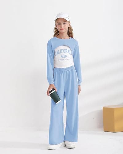 YOURUIKEY Girls 3 Piece Outfits Long Sleeve Crop Shirts & Cami Tops & Sweatpants Sets Fall Clothes Size 8-14Y thumbnail 2