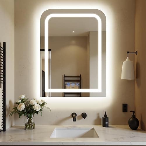 Antok LED Bathroom Mirror, LED Mirror with Lights for Bathroom, Lighted Vanity Mirrors for Wall, Anti-Fog, Dimmable, Tempered Glass, Memory Function, 3 Colors, Safe Use, 32" L x 24" W, White thumbnail 2