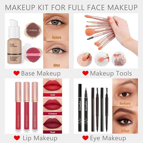 Professional Big Makeup Kit for Teens Girls & Women Full Kit, Beauty Case with Beginner Cosmetics Sets, All-in-One Make Up Gift Box with Lipgloss, Eyeshadow,Blush,Highlight,Brow&Liner Pens,Brush,etc thumbnail 5
