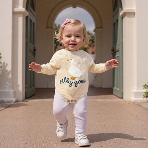 Ysfanwuxi Newborn Baby Boy Girl Sweater Romper Silly Goose Embroidery Knit Onesie Knitted Bodysuit Warm Fall Winter Clothes thumbnail 3