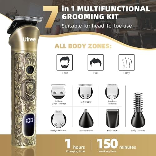 Ufree Beard Trimmer for Men, Electric Razor Shaver, Cordless Hair Clipper Shaving Kit for Mustache Body Nose Ear Hair Facial, Adjustable Beard Grooming Kit Birthday Gifts for Men thumbnail 2