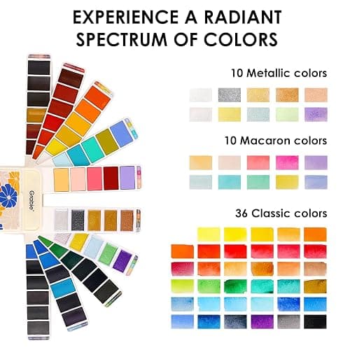 Grabie Watercolor Paint Set, 56 Colors Handheld Watercolor Set of Water Brush Pen, Palette and Removable Sponge, Portable Watercolor Paint for Artist Beginner and Professional thumbnail 3