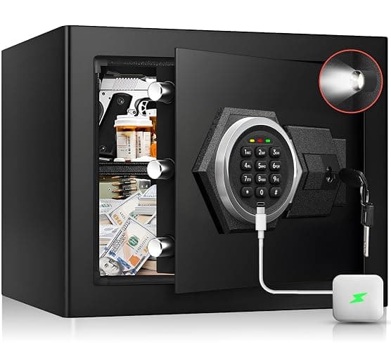 Fdsutvit Fireproof Home Safe Box- Steel Digital Combination Lock Security Box with Type-C Backup & Sensor Light, Key Lock Safety Box for House Office Documents Money Jewelry Handgun - Black 2.0 Cu Ft - Image 1