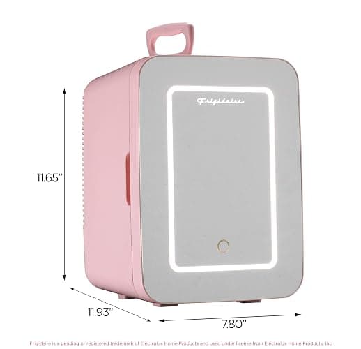 FRIGIDAIRE Mini Personal Fridge Cooler, LED Lighted Mirror, 6.5L Capacity, 9 Cans, 100% Freon-Free & Eco Friendly, for Makeup, Skincare, Portable, Pink thumbnail 2
