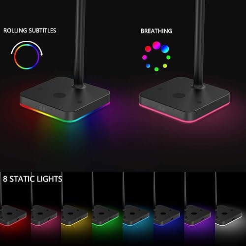 KAFRI RGB Dual Headphone Stand with Wireless Charger Desk Gaming Double Headset Holder Hanger Rack with 10W/7.5W QI Charging Pad - Suitable for Gamer Desktop Table Game Earphone thumbnail 2