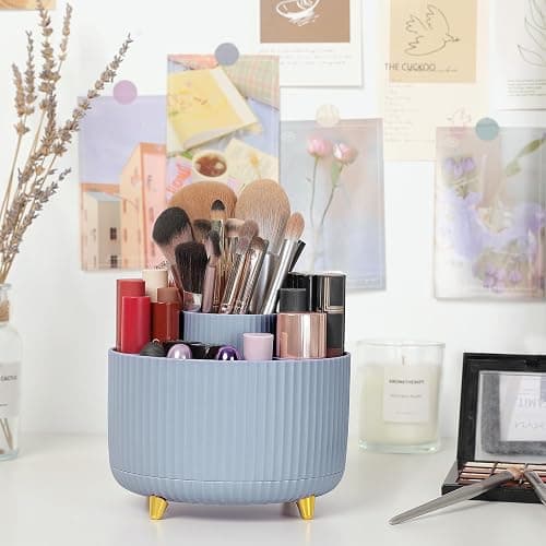 SKYDUE 360 Degree Rotating Desk Organizer, Dual-Purpose Pencil Pen Holder, Rotating Desk Pen Organizer with 5 Slots, Pencil Cup for Office, School, Home (Airy Blue) thumbnail 5