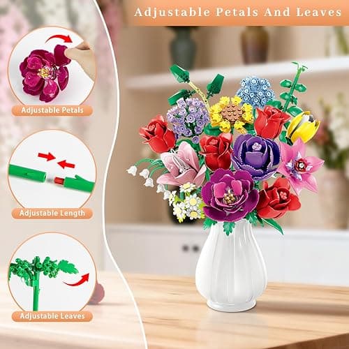 Loyratche Flower Bouquet Building Set, Compatible with Lego for Adults, 16 Rose Building Block, Artificial Flowers Botanical Collection Kit Home Decor, Gift for Her (907 PCS) thumbnail 3