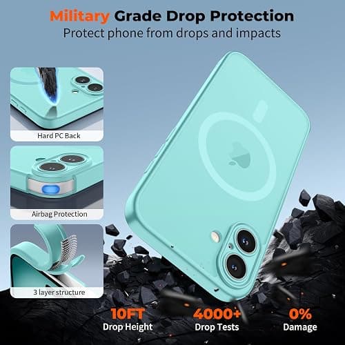 zapica Magnetic for iPhone 17 Case, Upgraded [Camera Control Button] [Full Camera Protection] [with 1 Screen Protector] Translucent Matte Shockproof Protective Phone Cover, Aqua Green thumbnail 6