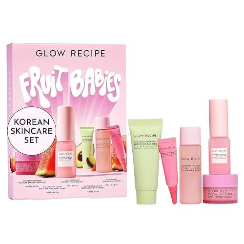 Glow Recipe Fruit Babies Skincare Kit - Gift Set with Ceramide Facial Cleanser + BHA Toner + Vitamin C Eye Cream + Hyaluronic Acid Cream + Niacinamide Dew Drops (5 Count) - Image 1