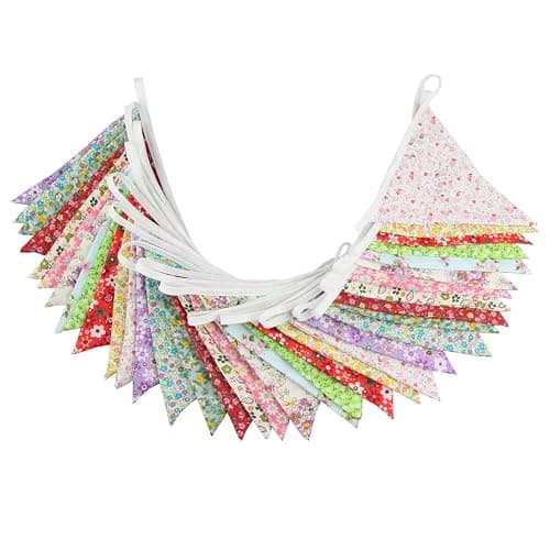 10M/32Ft Triangle Bunting Banner, 36 Pcs Cotton Fabric Flags Pennant Garlands for Birthday Party, Wedding, Baby Shower, Outdoor and Home Decorations (Colorful) - Colorful thumbnail 3