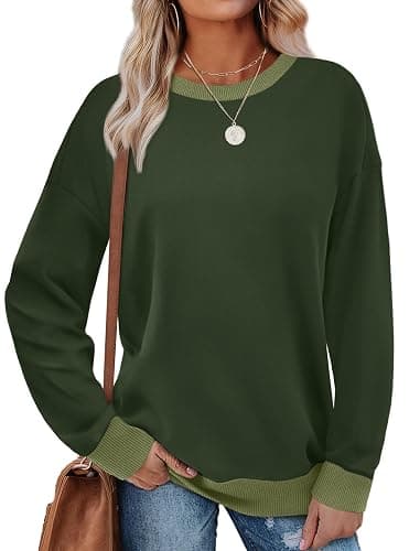Saloogoe Sweatshirts for Women Crewneck Long Sleeve Loose Fit Tops Color Block Ribbed Trim Fashion 2025 - Image 1