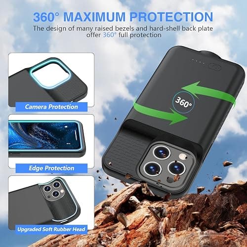 GIN FOXI Battery Case for iPhone 15 Pro Max/15 Plus, 15W Fast Charging Battery Charger Case Rechargeable Real 8000mAh Ultra-Slim Anti-Fall Protection Extended Charger for iPhone 15ProMax&15Plus(6.7") - for iPhone 15 pro max/plus - Black thumbnail 5