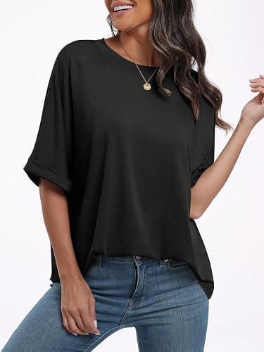 ANRABESS Womens Tops Summer Short Sleeve Oversized T Shirts 2026 | Crewneck Casual Loose Basic Tee Shirt, Business Casual Work Outfits, Travel Daily Wear, ALL-Seasons Clothes thumbnail 6