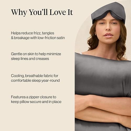 Kitsch Satin Pillowcase with Zipper - Standard Size, Charcoal | Softer Than Silk Pillow Cases, Smooth Cooling Satin Pillow Case for Hair and Skin, Wrinkle-Free, Machine Washable thumbnail 5
