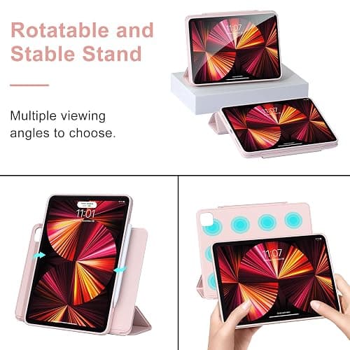 ZENLU iPad Pro 11 inch Case with Removable Magnetic Folio Cover, Premium PU Leather, Multiple Angles Stand, Pencil Slot Charging Support, Full Protective Case for 11" (1/2/3/4 Gen) iPad Pro (Pink) thumbnail 7