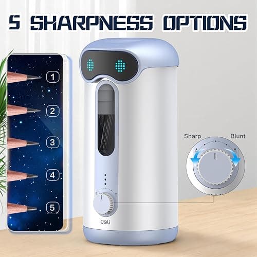 deli Electric Pencil Sharpener, Fully Automatic Pencil Sharpener for 7-11mm Colored/Jumbo Pencils, Auto in & Out, Rechargeable Hands-Free Pencil Sharpener for Classroom Home Office, Low Noise, Blue thumbnail 4