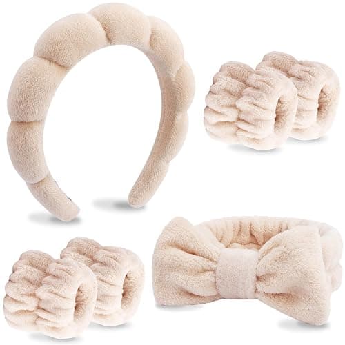 VELSCRUN 6 Pack Spa Headband, Makeup Headband, Face Wash Headbands, Skincare Headbands, Brown Sponge Hair Band Bow Tie Spa Head Band for Washing Face Wristband Set Hair Accessories for Women - Image 1