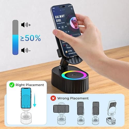 AKLLCCR Wireless Induction Audio Bluetooth Speaker 5in1 Phone Holder Emergency Rechargeable (3000mAh) with Colorful Ambient Light 300° Foldable for Tablet iPhone Android, Gifts for Men Women (Black) thumbnail 7