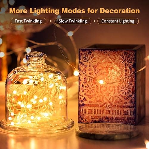 20 Pack LED Fairy Lights Battery Operated,3 Features Blinking Slowly Blinking & just on 7FT 20 LED Waterproof Mini Twinkle String Lights for Wedding Mason Jars Party Christmas Decorations(Warm White) thumbnail 2