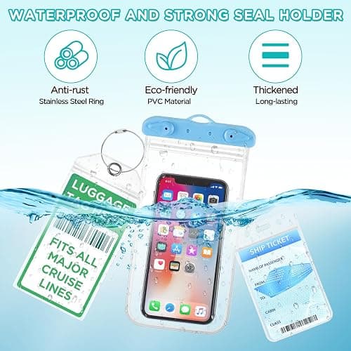 Cruise Ship Essentials Kit Include Cruise Luggage Tags Holder, Cruise Lanyards, Cruise Power Strip, Towel Bands and Clips, Waterproof Phone Bags for All Cruise Lines thumbnail 4