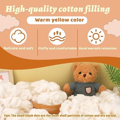 ZXIIXZ 1.1 lb Natural Cotton Filling Cotton Stuffing for Stuffed Animals | (7oz-4.4 lb) Warm Cotton Batting Fiber Fill for Couch Cushion Pillow Home DIY Craft Stuffing thumbnail 3