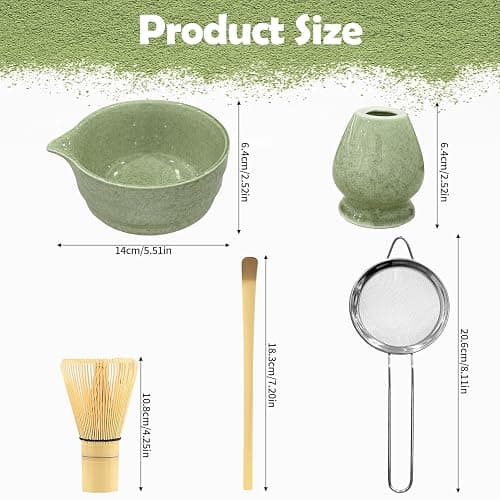 5 PCS Matcha Whisk Set, Green Matcha Set Includes Bamboo Chasen Whisk, Ceramic Tea Bowl, Scoop, Strainer and Matcha Whisk Holder, Handcrafted Japanese Tea Set Matcha Kit for Matcha Lovers thumbnail 2