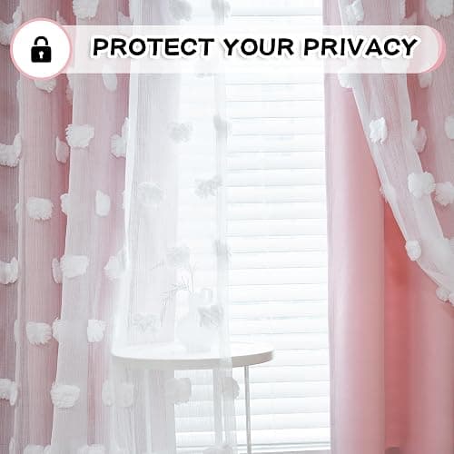 MYSKY HOME Pink Curtains for Girls Bedroom 84 Inches Long Blackout Nursery Curtains Double Layer Pom Pom Sheer Overlay Kids Toddler Room Decor Grommet Privacy Room Darkening Window Drapes 52 x 84 Inch thumbnail 6