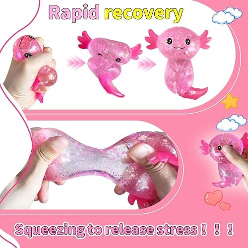 2 Pcs Axolotl Squishy Stress Relief Toy, Stretchy Axolotls Stress Soft Squeeze Sensory Fidget Toys for Kids Adults, Cute Axolotls Squishies Party Favors Classroom (BluePink) thumbnail 6