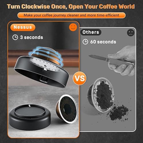 NESSUS Reusable Vertuo Pods Refill Kit, Lid Easy Remover for Vertuo Seal, 100PCS Aluminum Foil Lids for Nespresso Vertuo Pods, Tamp & Press Refillable Vertuo Capsules Holder and Brush thumbnail 2