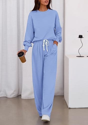 PRETTYGARDEN Womens 2 Piece Sets Long Sleeve Sweatshirt Wide Leg Pants Loose Matching Lounge Set Trendy Fall Outfits thumbnail 8