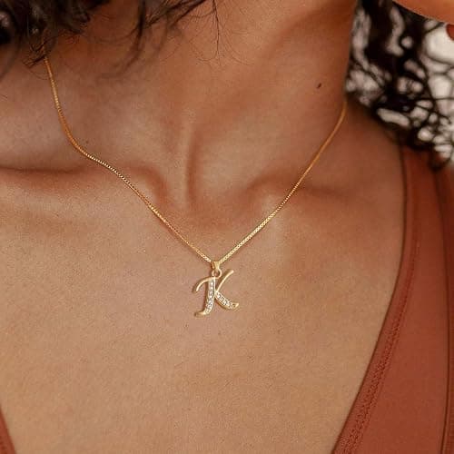 Fglqfam Initial Necklace for Women, 14K Gold Silver Plated Box Chain Letter Pendant, Trendy Name Necklace, Dainty Personalized Charm Jewelry Gift for Her thumbnail 4