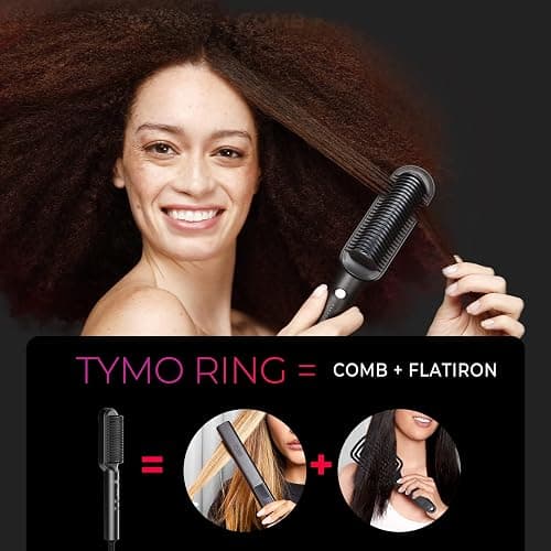 Hair Straightener Brush, TYMO Ring Hair Straightener Comb Straightening Brush for Women with 5 Temps 20s Fast Heating & Dual Voltage, Black thumbnail 2