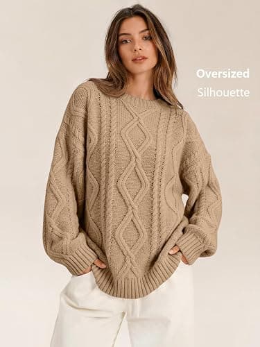 Trendy Queen Women's Oversized Cable Knit Sweaters 2026 Fall Outfits | Quiet Luxury Style, Chunky Knit Texture, Winter Holiday Outfit, Easy Layering Piece, Fall Fashion Staple thumbnail 3