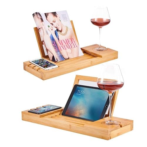 Utoplike Bathtub Caddy Tray, Bamboo Bath tub Tray with Adjustable Arms, Bath Table Holds Books/Tablets/Cell Phone/Towels/Foods (Natural Bamboo) thumbnail 6
