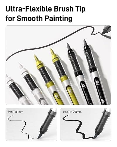 JusArt 3 White Acrylic Paint Markers Brush Tip, Automatic Ink Control | Water-Based White Paint Pen, School Classroom Use, Waterproof Acrylic Pens for DIY Art & Crafts -Fabric, Wood, Rock, Plastic thumbnail 3