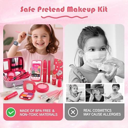 Woumserta Girl Gift Pretend Makeup for Toddlers 3-5 4-6, Fake Makeup Set with Cat Commetic Case, Play Makeup for Kids Age 3 4 5 Year Old, Toddler Make Up Kit for Little Girls Birthday thumbnail 7