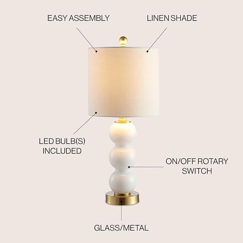 JONATHAN Y JYL1021A February 21" Glass/Metal LED Table Lamp Contemporary Bedside Desk Nightstand for Bedroom Living Room Office College Bookcase LED Bulb Included, White/Brass Gold thumbnail 4
