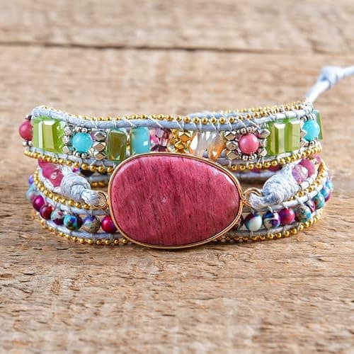 YGLINE Women Boho Handmade Natural Stone Crystal Leather Bead Wrap Bracelets Collection thumbnail 2