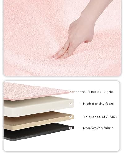 B FSOBEIIALEO Ottoman with Stroage, Round Sherpa Storage Ottoman Stool, Boucle Foot Rest22 x 22"x15.75" (Pink thumbnail 5