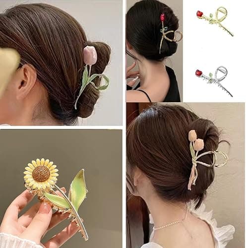 Flower Metal Hair Claw Clips 6 Pcs Cute Large Tulip NonSlip Hair Barrettes Strong Hold Hair Clamps Fashion Hair Accessories for Woman Girls with Long Thick Thin Curly Hair (A Style) thumbnail 5