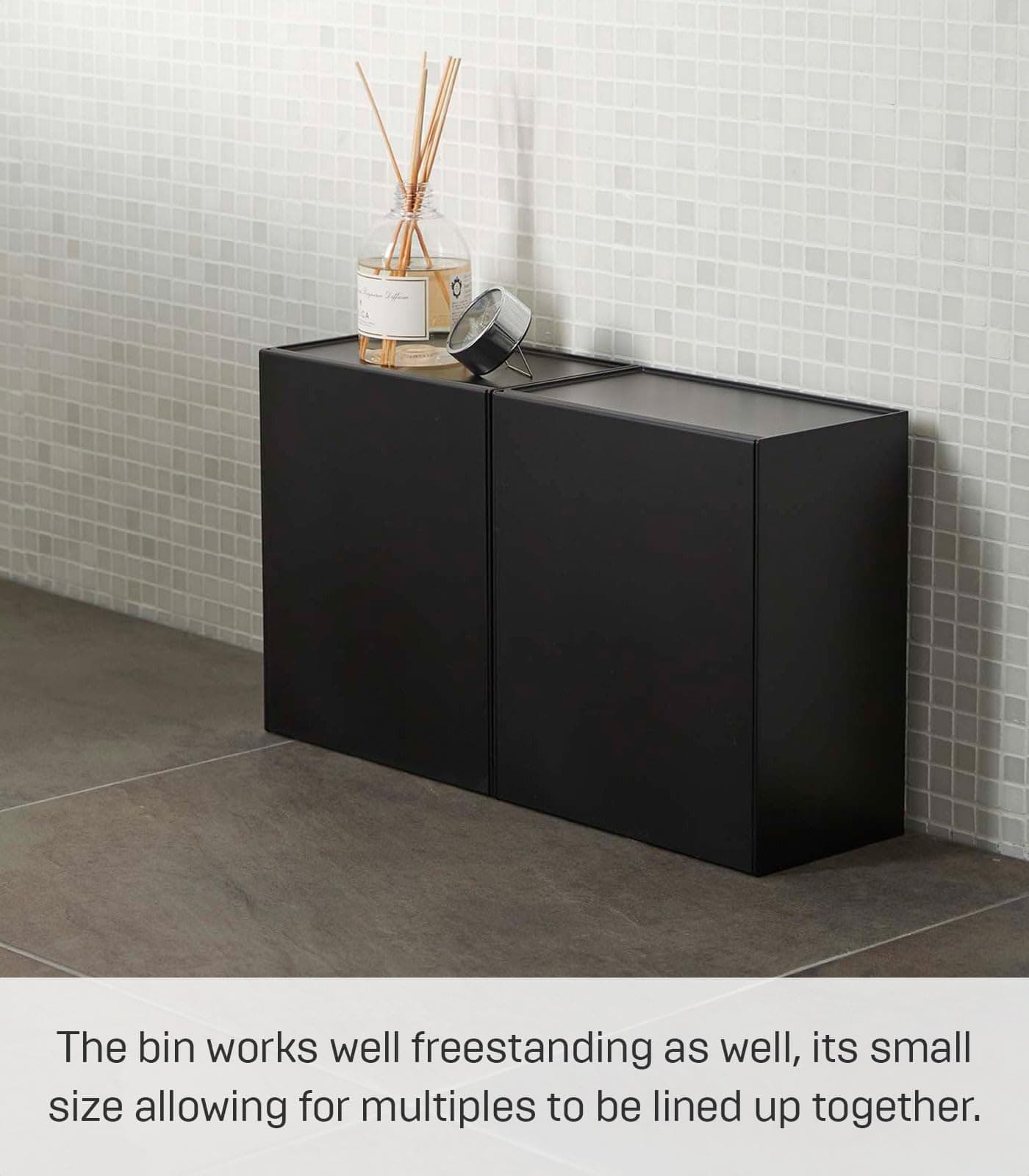 YAMAZAKI Home Tower Wall Mounted Storage Or Trash Bin with Tray, Small Wastebasket with Lid, Bathroom Or Kitchen Organizer - Abs Plastic thumbnail 6