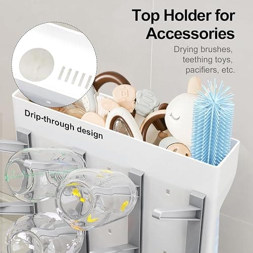 GoMaihe Baby Bottle Drying Rack: Space Saving Vertical Bottle Dryer Holder - Baby Accessories Storage Stand Organize Brushes Pacifiers on Countertop - BPA-Free - Gray thumbnail 5