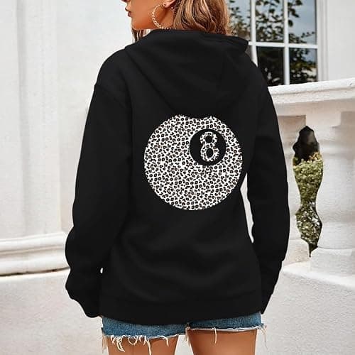 Weripoah 8 Ball Graphic Hoodie Leopard Print Sweatshirts Oversized Hoodies for Women Y2k Vintage Sweatshirt Trendy Pullover thumbnail 5