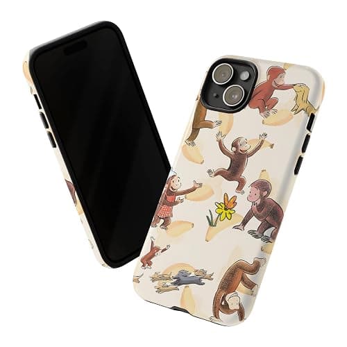 Cute Monkey & Banana Curious George Phone Case Compatible with iPhone 16, Protective Hybrid 2-Layer Hard Shell, Cute Curious Monkey Collection Playful George thumbnail 4