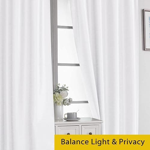 Chyhomenyc Uptown White Faux Silk Curtains 96 Inch Length 2 Panels for Bedroom, Shiny Luxury Light Filtering Slub Textured Soft Fabric Rod Pocket Window Drapes, Each 40x96 Inches, 8 FT thumbnail 6