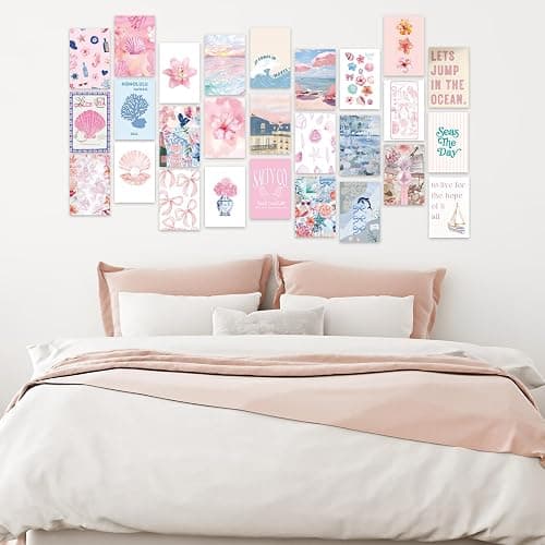 FYSUIMU 50Pcs Coastal Wall Collage Kit Pink Blue Coastal Beach Seashell Art Print Preppy Room Decor Aesthetic Pictures for Bedroom Wall Dorm Home Decor, 4 x 6 Inch thumbnail 3
