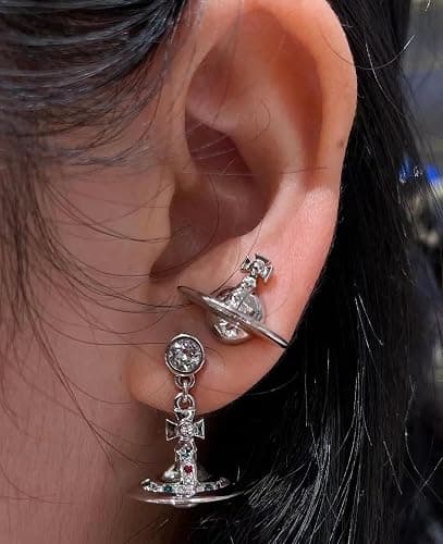 Colorful Saturn Earrings for Women - Punk Shining Crystal Quartz Earrings of Saturn for Women Saturn Earrings (Silver White) thumbnail 6