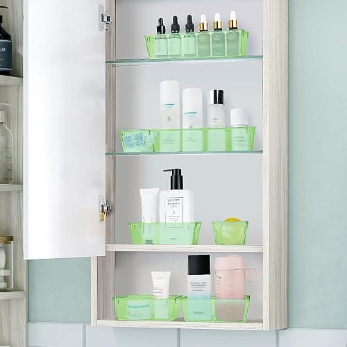 WOWBOX 25 PCS Plastic Drawer Organizer Set, 4 Sizes Desk Drawer Divider Organizers and Storage Bins for Makeup, Jewelry, Gadgets for Kitchen, Bedroom, Bathroom, Office, Clear Green thumbnail 2